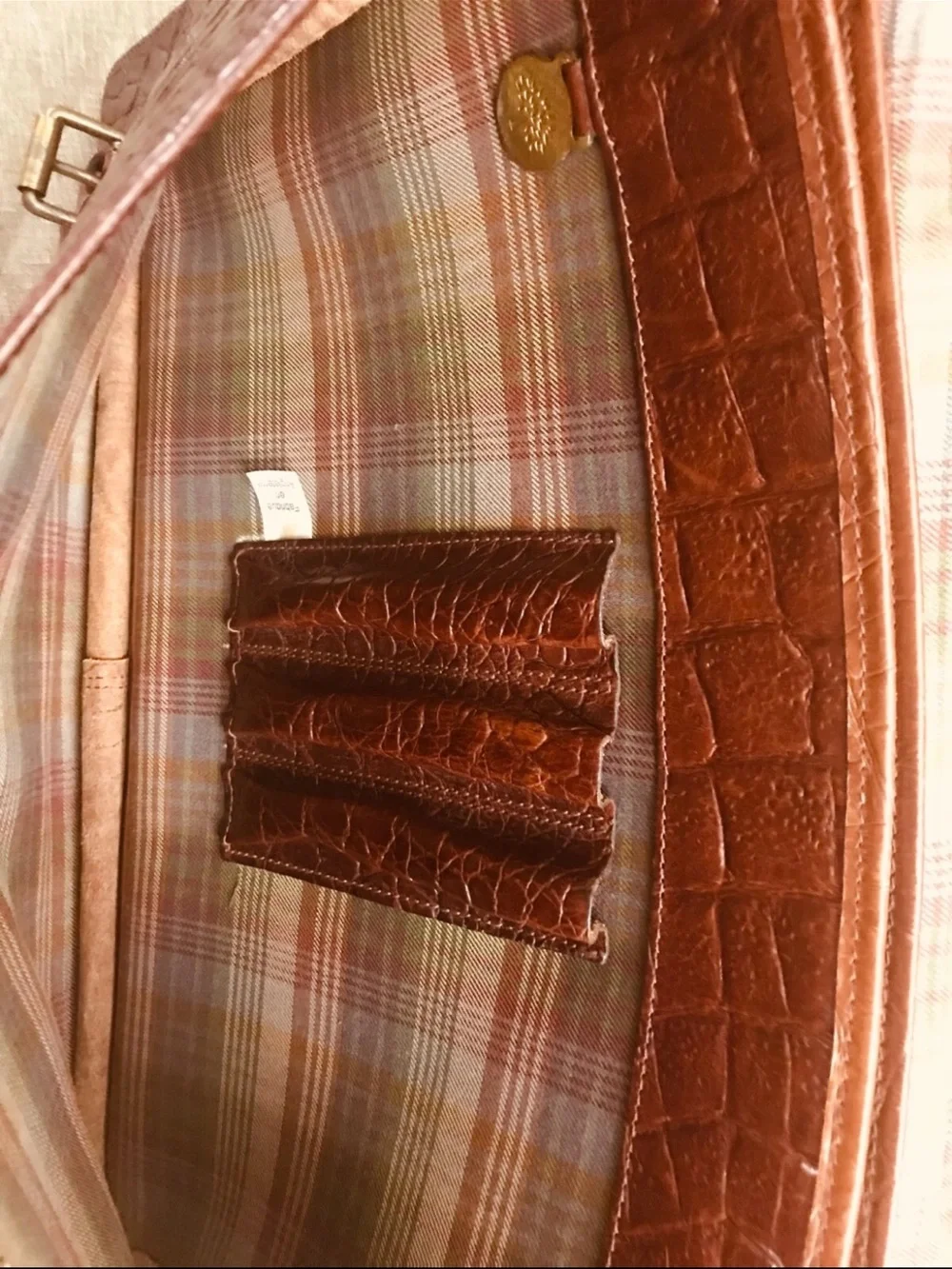 Mulberry Dark Brown Croc-Embossed Leather Briefcase with Gold Hardware